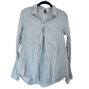 DIVIDED (H&M) Women's button down turquoise/white striped shirt, Size 4, Cotton